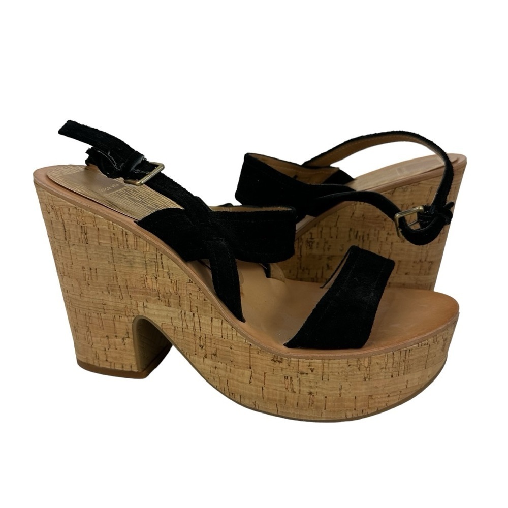 Dolce Vita Black Suede Rikki Platform Heeled Sandals Size 10